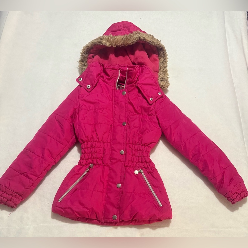 Hot Pink Zip Up & Buttoned up Puffer Jacket with removable hoodie